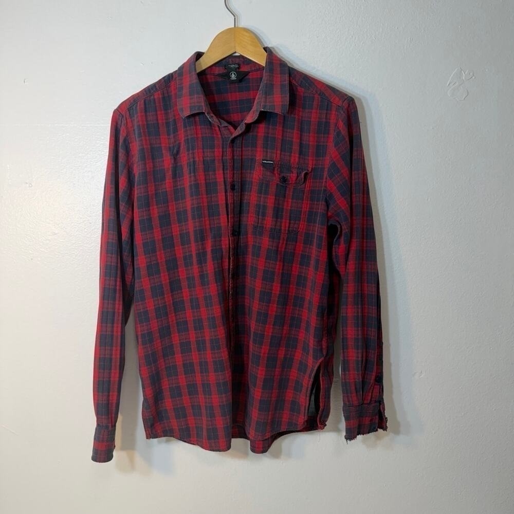 Volcom Red Black Plaid Flannel Shirt Modern Fit Men's Large